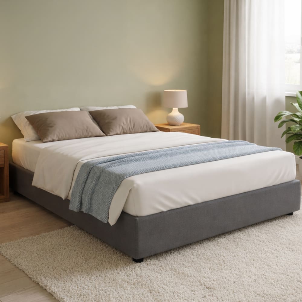 Lit double en tissu gris 160x200 cm - Maisons du Monde