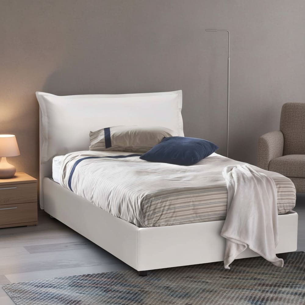 Lit demi-carré en tissu blanc 120x200 cm - Maisons du Monde