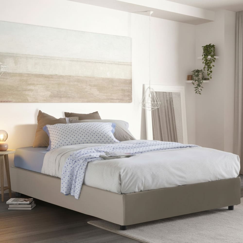 Lit double en similcuir gris tourterelle 140x190 cm - Maisons du Monde