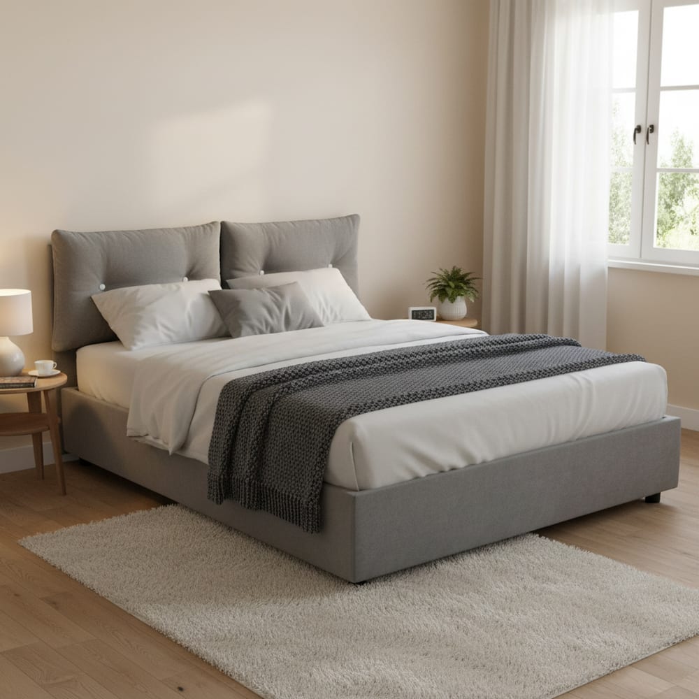 Lit double en tissu gris 160x190 cm - Maisons du Monde