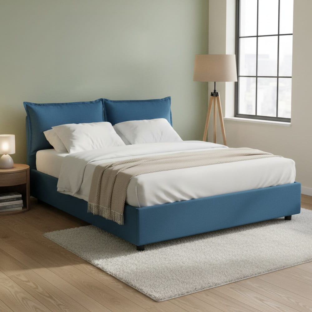 Lit double en tissu bleu 140x190 cm - Maisons du Monde