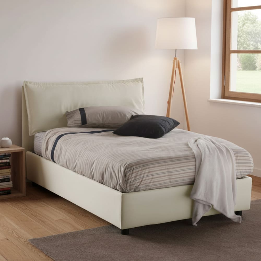 Lit demi-carré en tissu beige 120x190 cm - Maisons du Monde
