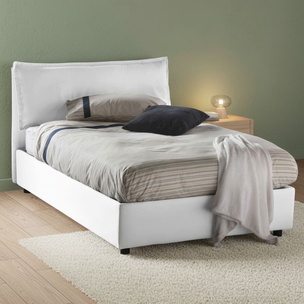 Lit demi-carré en tissu blanc 120x190 cm