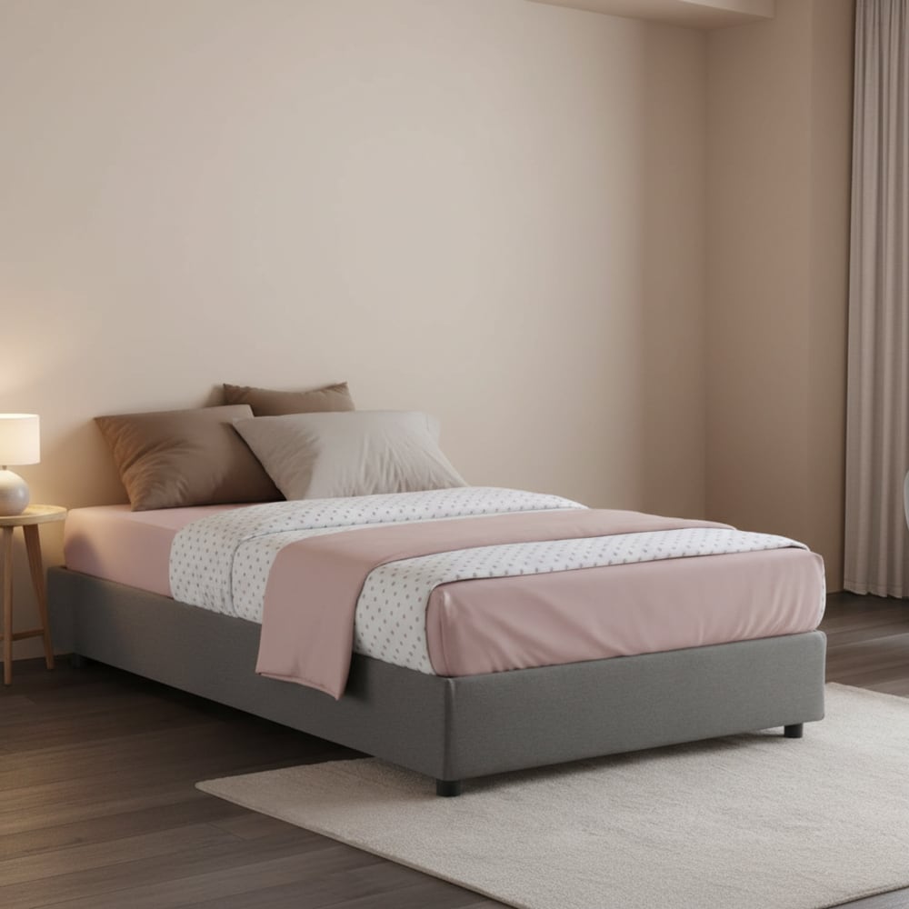 Lit demi-carré en tissu gris 120x200 cm - Maisons du Monde