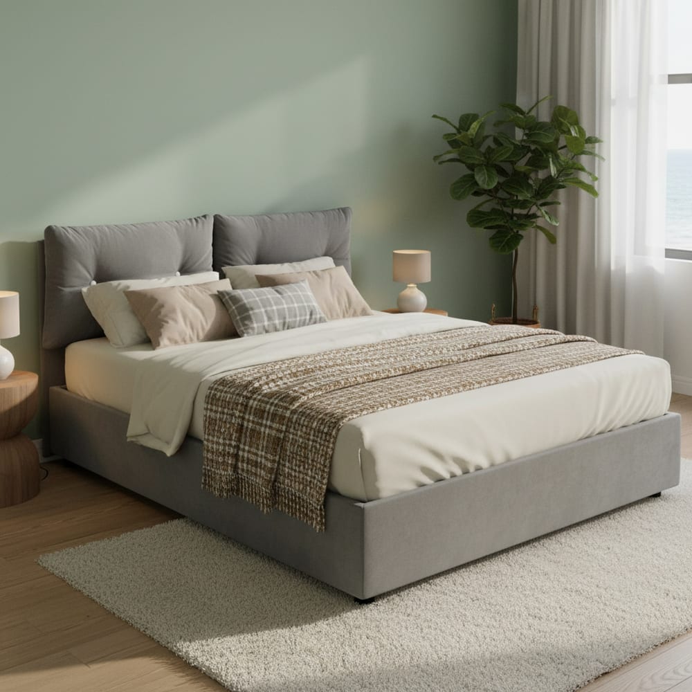 Lit double en tissu gris 160x200 cm - Maisons du Monde