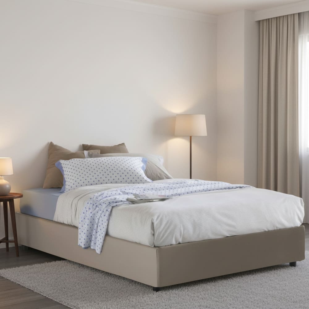 Lit demi-carré en similcuir gris tourterelle 120x200 cm - Maisons du Monde