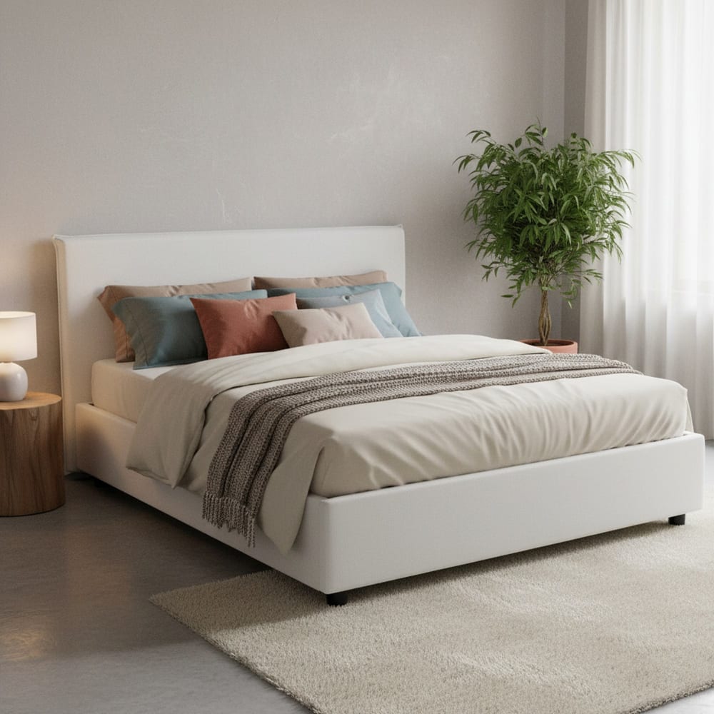 Lit double en tissu blanc 160x190 cm - Maisons du Monde