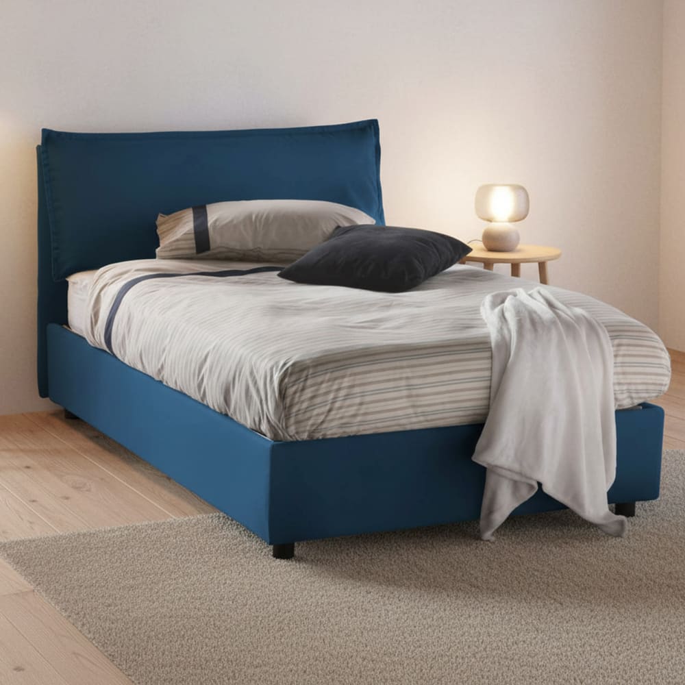 Lit demi-carré en tissu bleu 120x200 cm - Maisons du Monde
