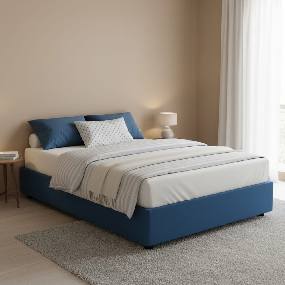 Lit double en tissu bleu 160x200 cm - Maisons du Monde