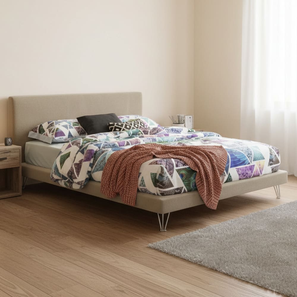 Lit double en tissu beige 160x190 cm - Maisons du Monde
