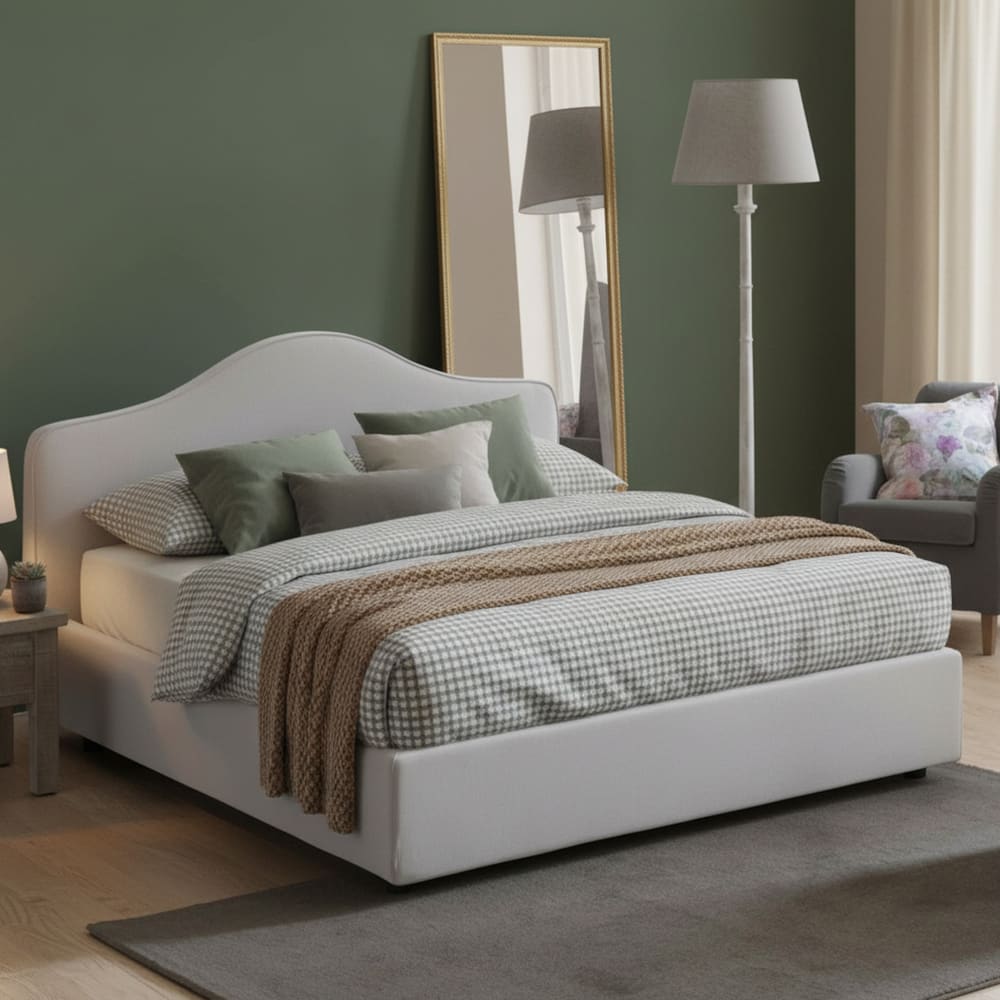 Lit double en tissu blanc 160x200 cm - Maisons du Monde