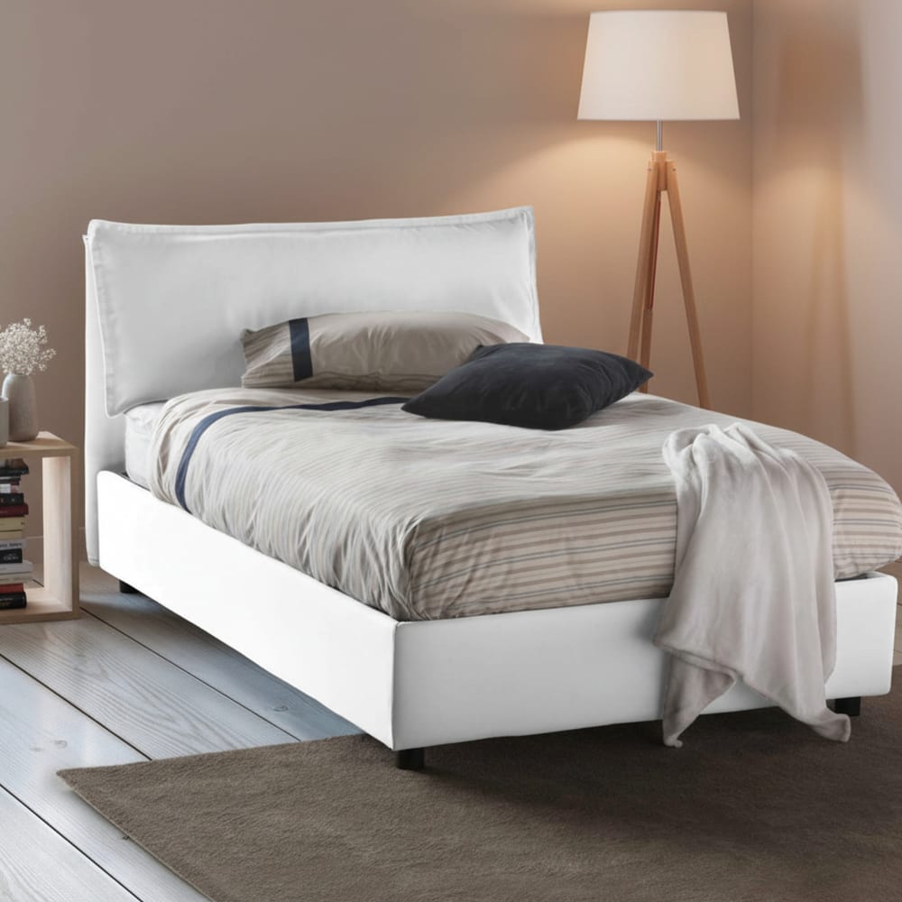 Lit demi-carré en tissu blanc 120x200 cm - Maisons du Monde