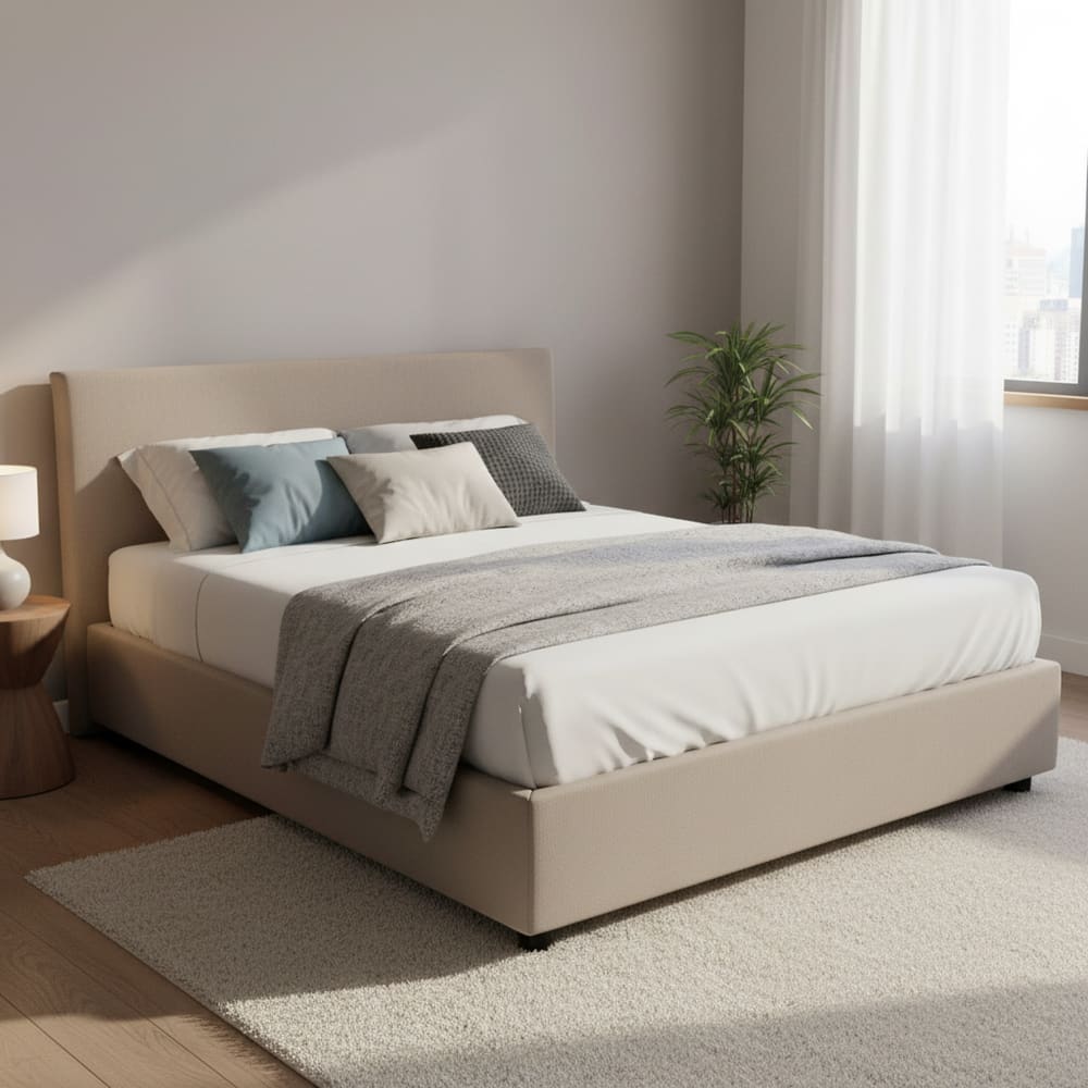 Lit double en tissu gris tourterelle 160x190 cm - Maisons du Monde