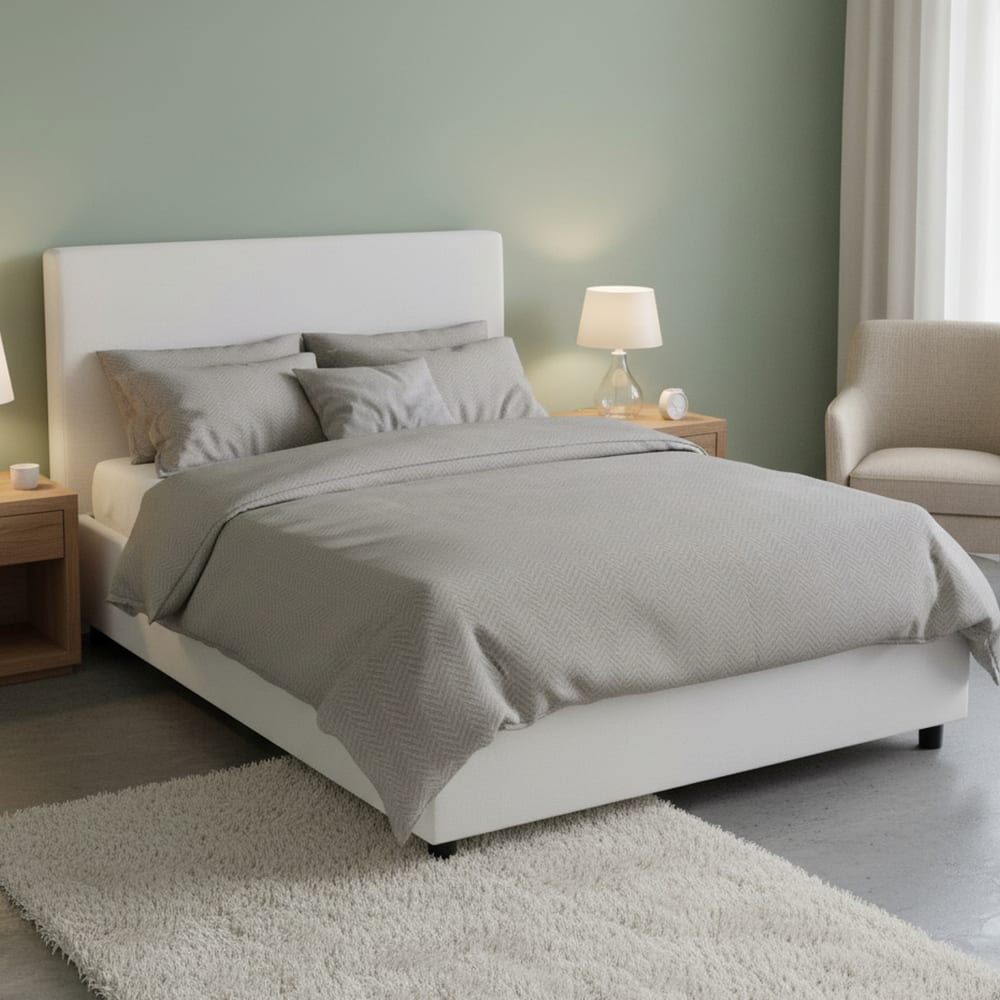 Lit demi-carré en similcuir blanc 120x190 cm - Maisons du Monde