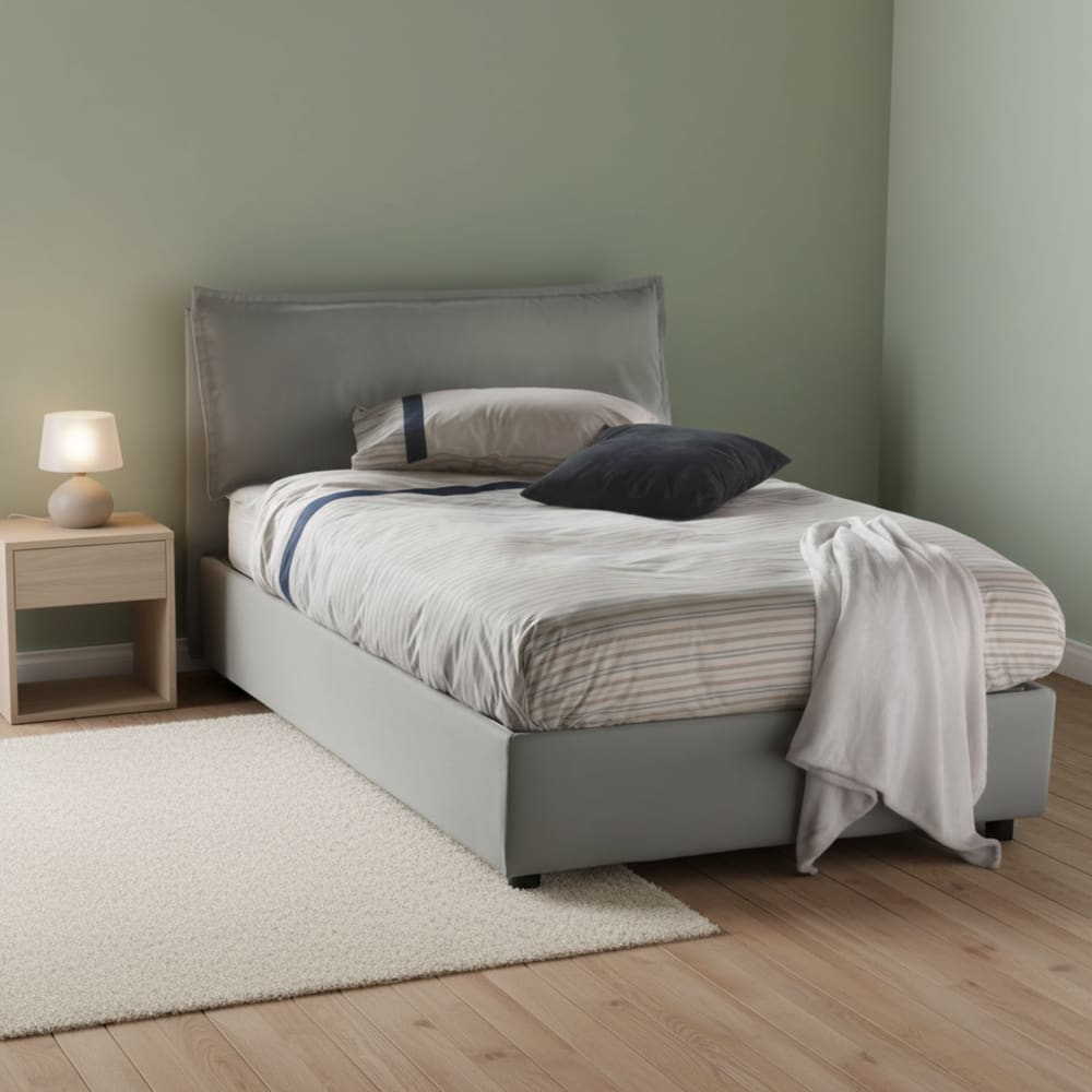 Lit demi-carré en tissu gris 120x200 cm - Maisons du Monde