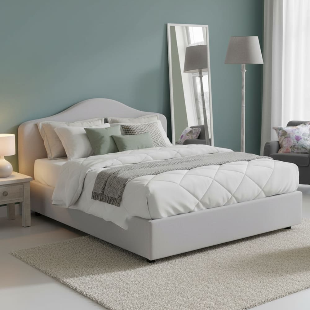 Lit double en tissu blanc 160x190 cm - Maisons du Monde