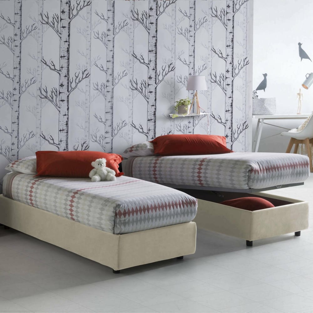 Lit simple en tissu beige 80x190 cm - Maisons du Monde