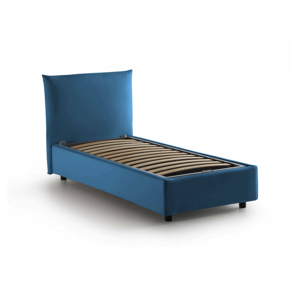 Lit simple en tissu bleu