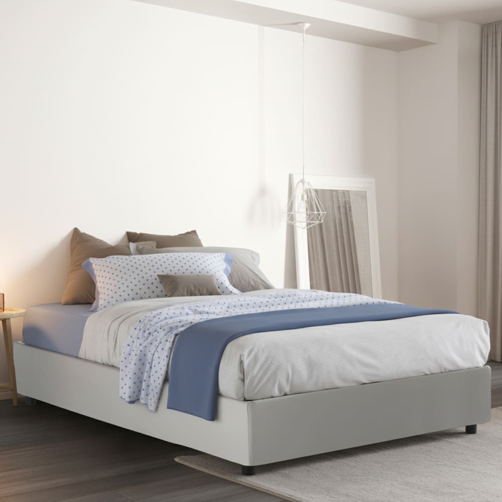 Lit demi-carré en tissu blanc 120x200 cm - Maisons du Monde