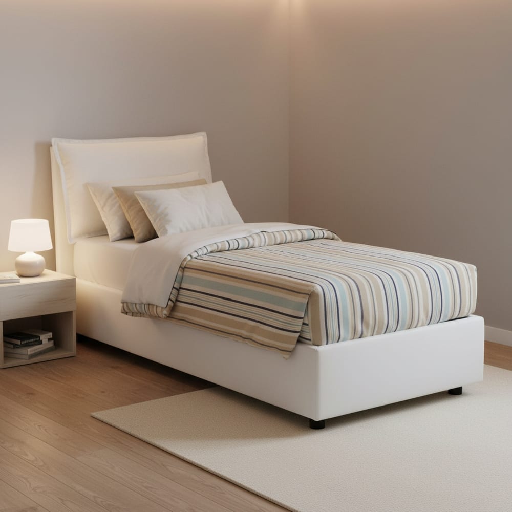 Lit simple en tissu crème 90x200 cm - Maisons du Monde