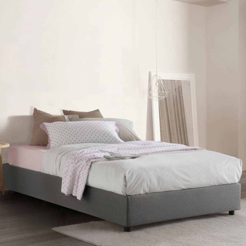 Lit demi-carré en tissu gris 120x190 cm