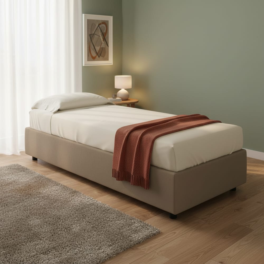 Lit simple en similcuir gris tourterelle 90x190 cm - Maisons du Monde