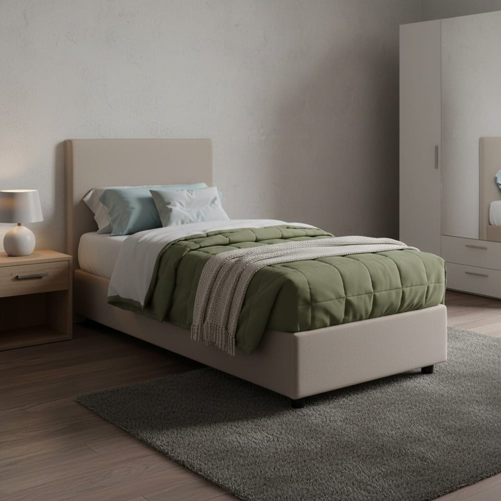 Lit simple en tissu gris tourterelle 90x190 cm - Maisons du Monde