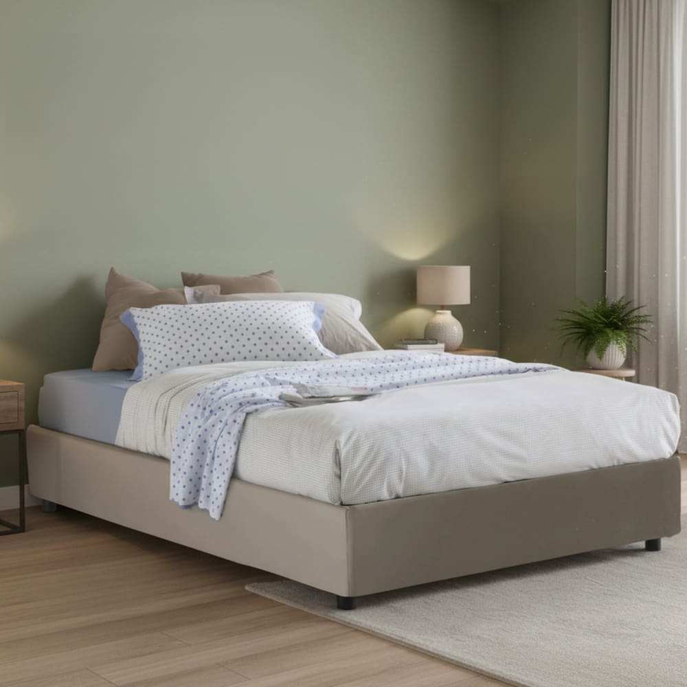 Lit double en similcuir gris tourterelle 160x200 cm - Maisons du Monde