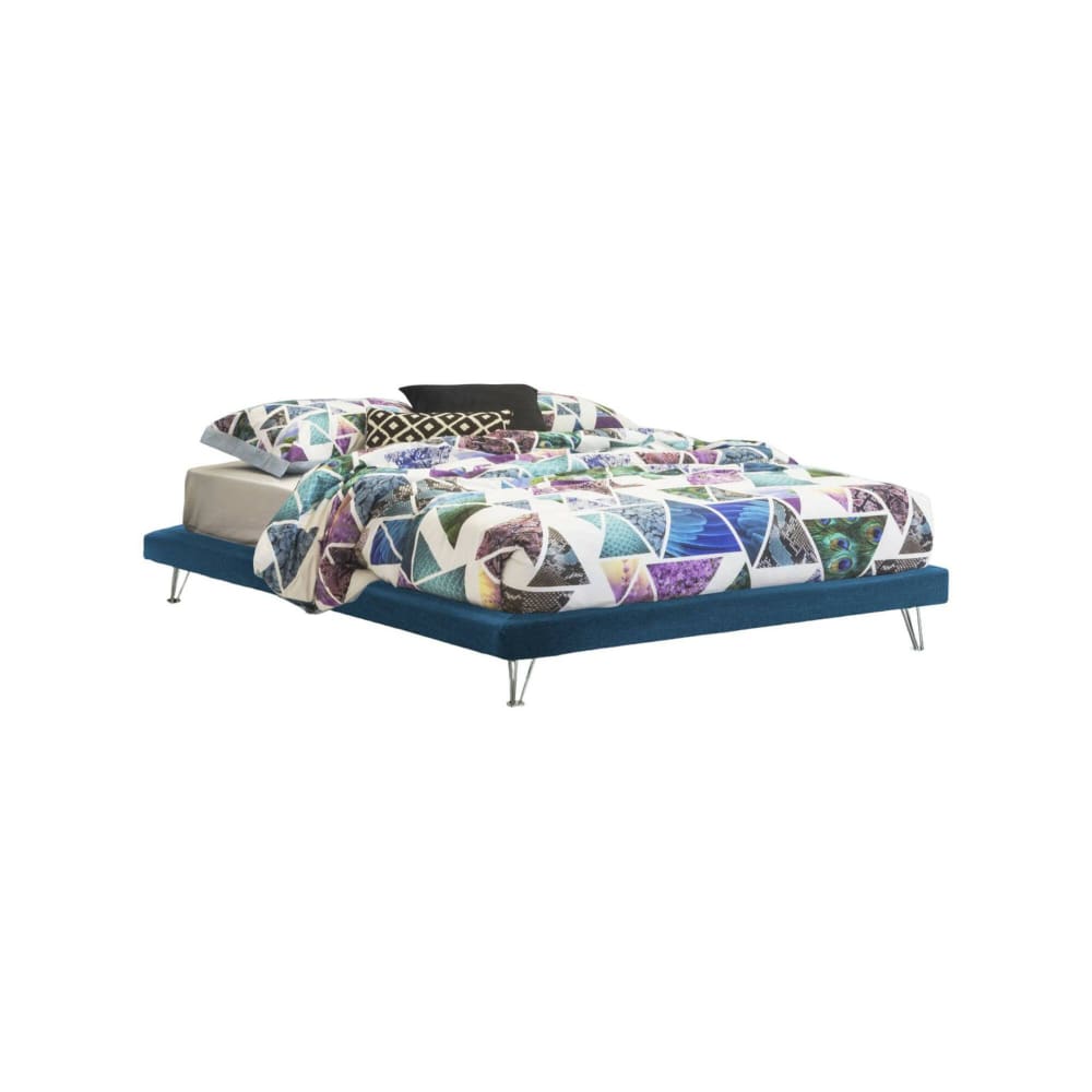 Lit double en tissu bleu 160x190 cm