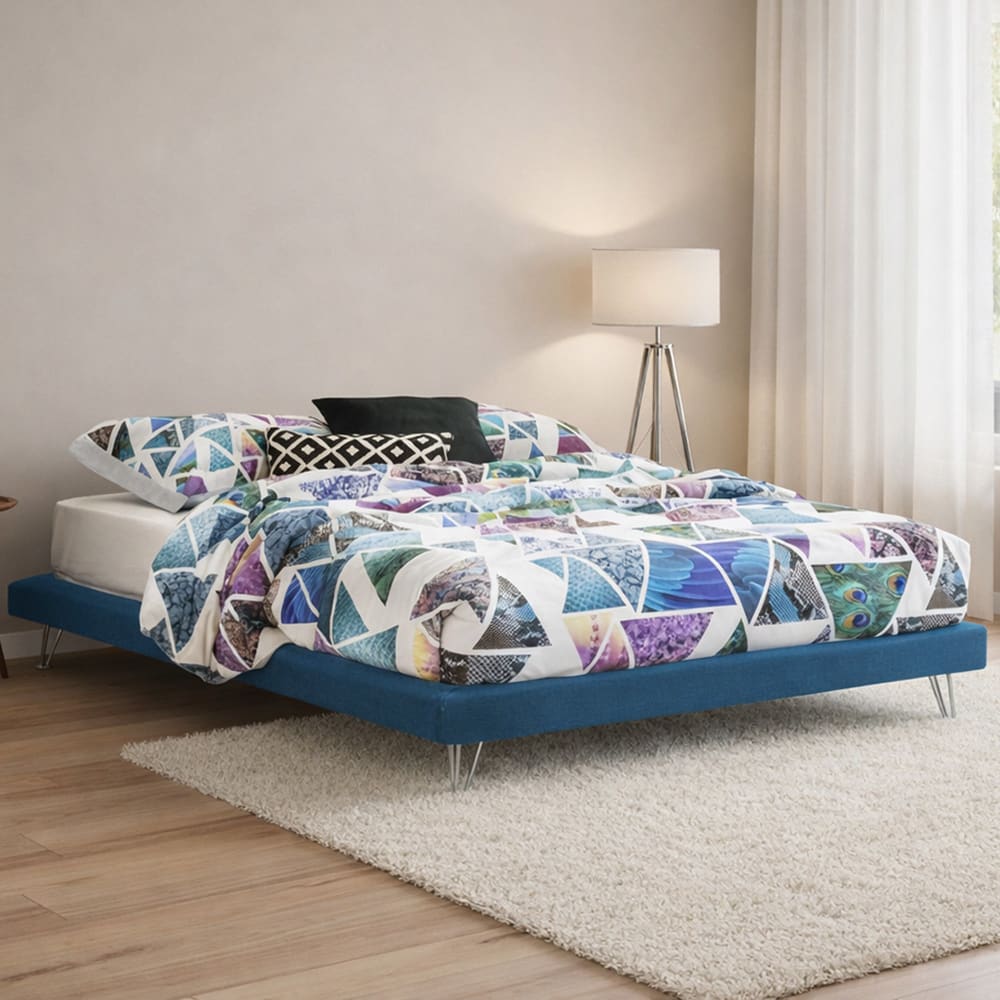 Lit double en tissu bleu 160x190 cm - Maisons du Monde