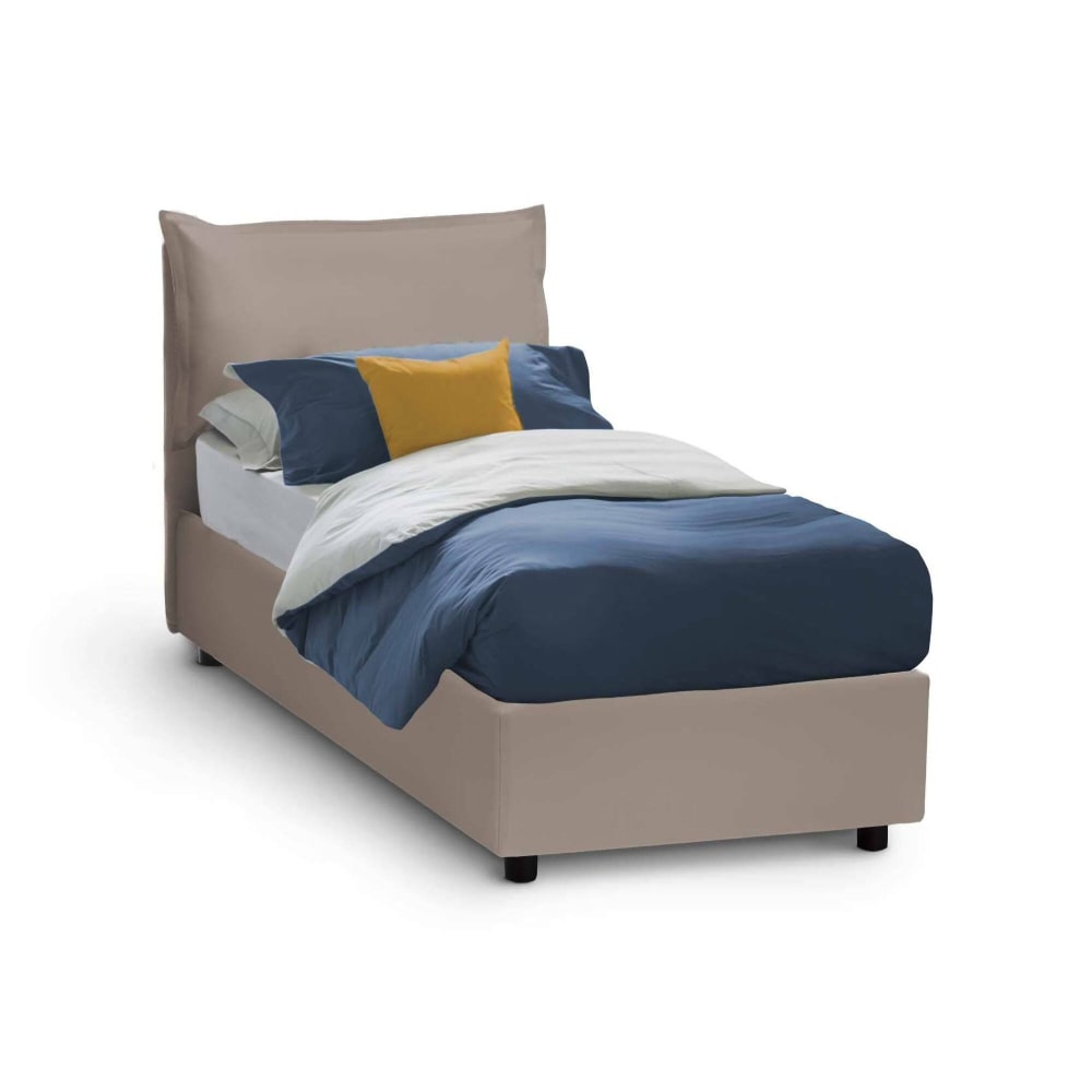 Lit simple en similcuir gris tourterelle 90x200 cm