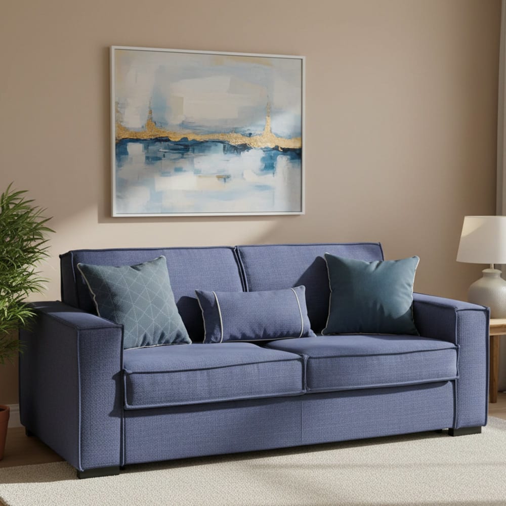 Canapé lit 3 places en similcuir bleu 220x95h90 cm - Maisons du Monde