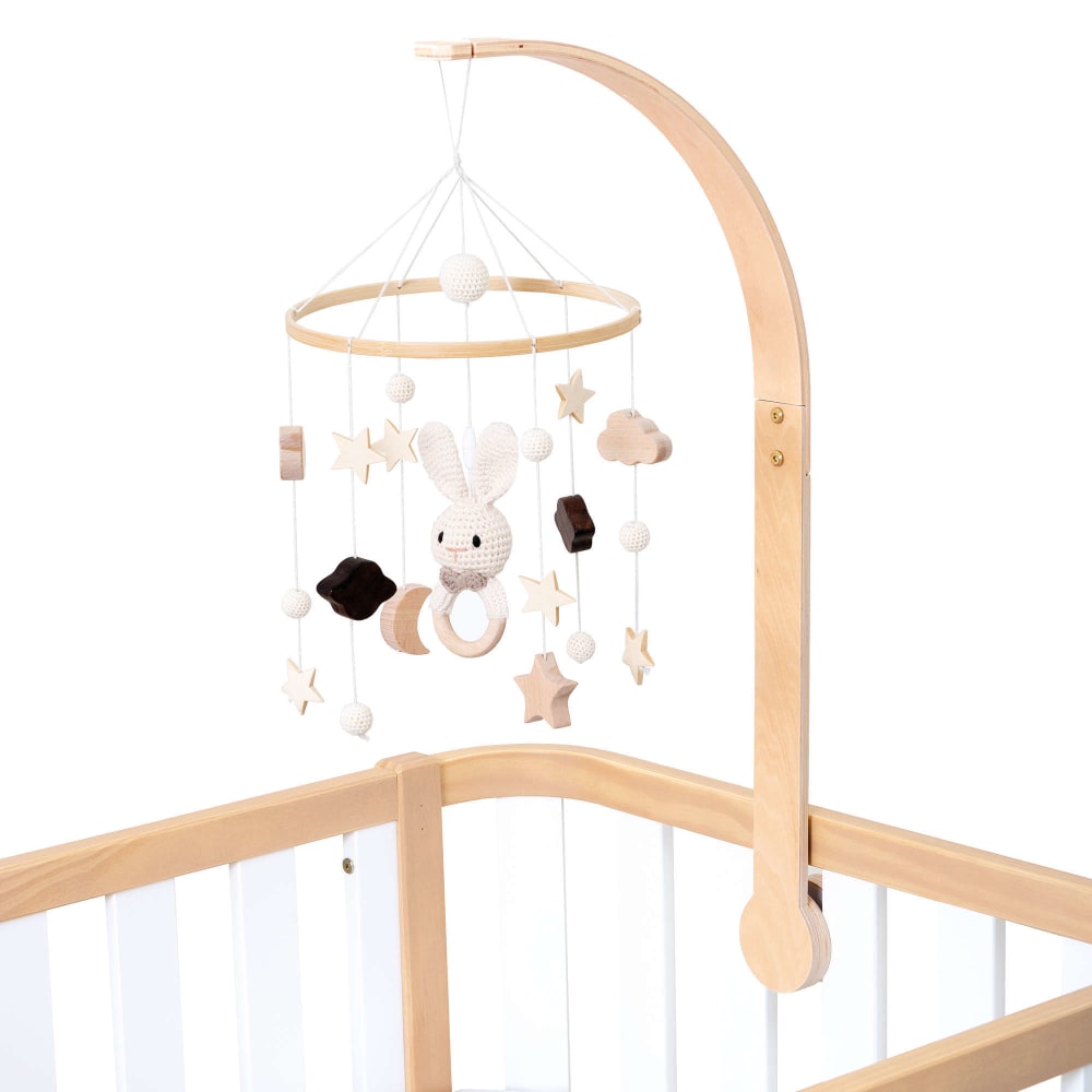 Support en bois avec mobile bébé pour lit bébé/berceau