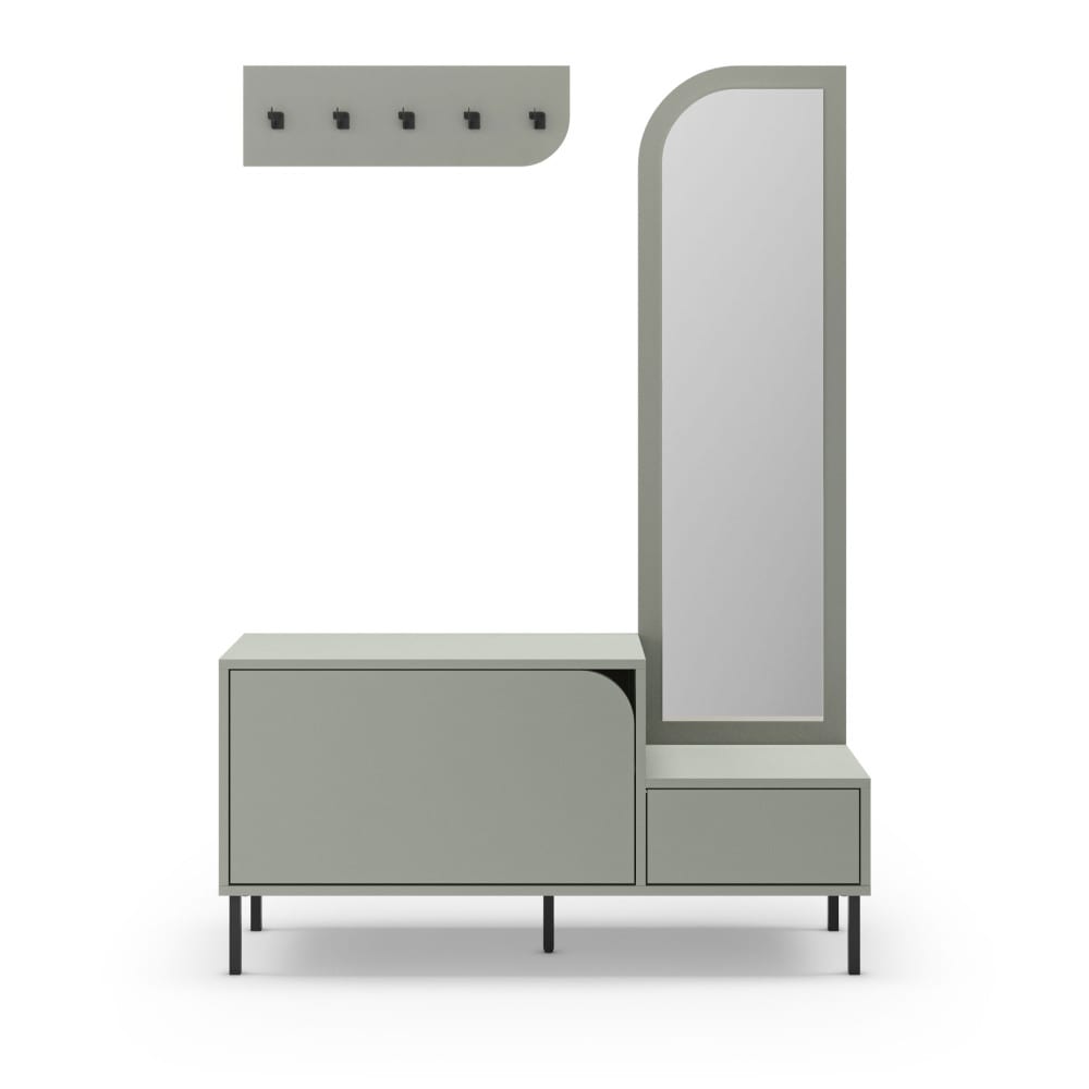 Meuble d'entrée 2 portes avec miroir et portant H172cm - Vert amande