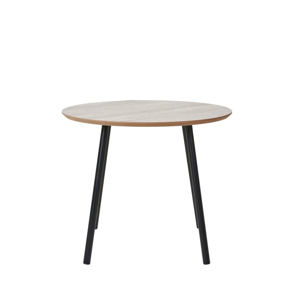 Table d'appoint ronde effet travertin et métal ø55cm - Beige