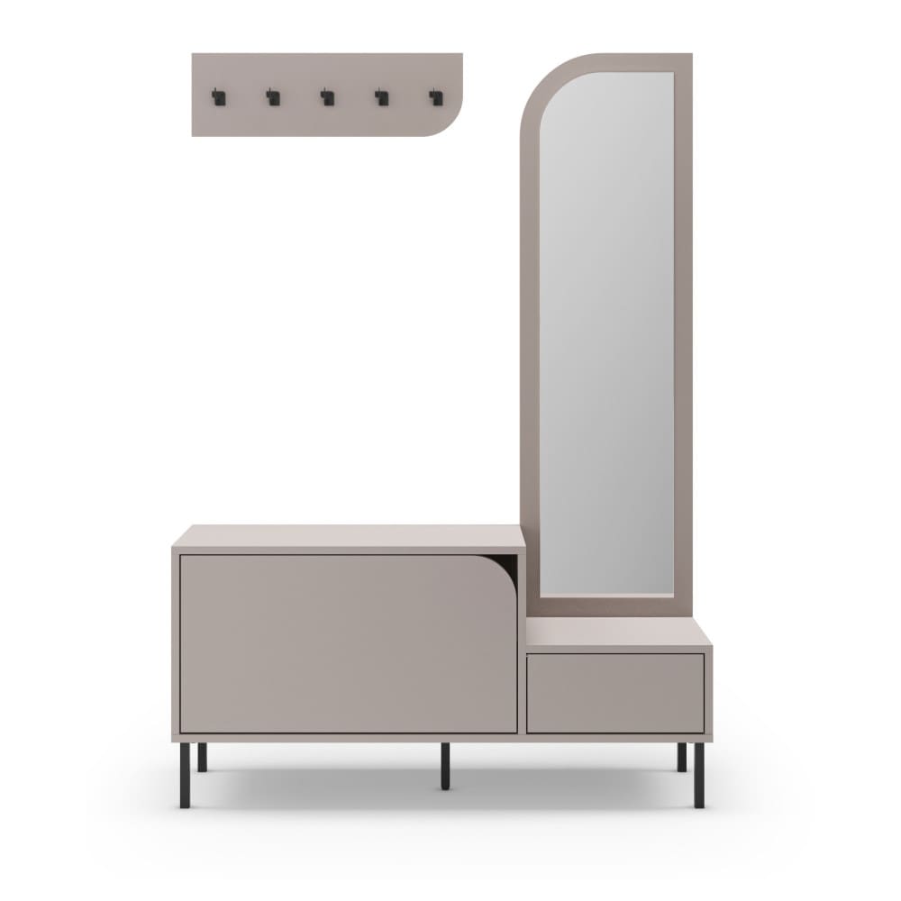 Meuble d'entrée 2 portes avec miroir et portant H172cm - Beige