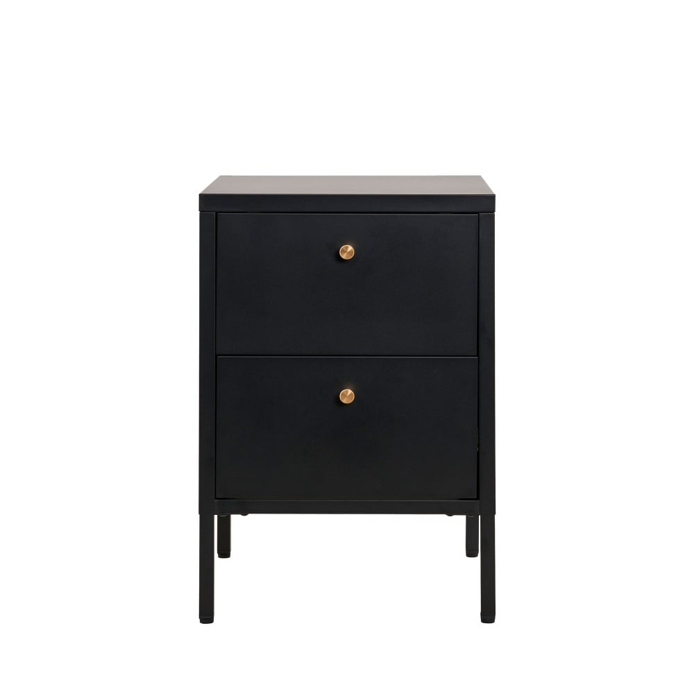 Table de chevet 2 tiroirs en métal - Noir