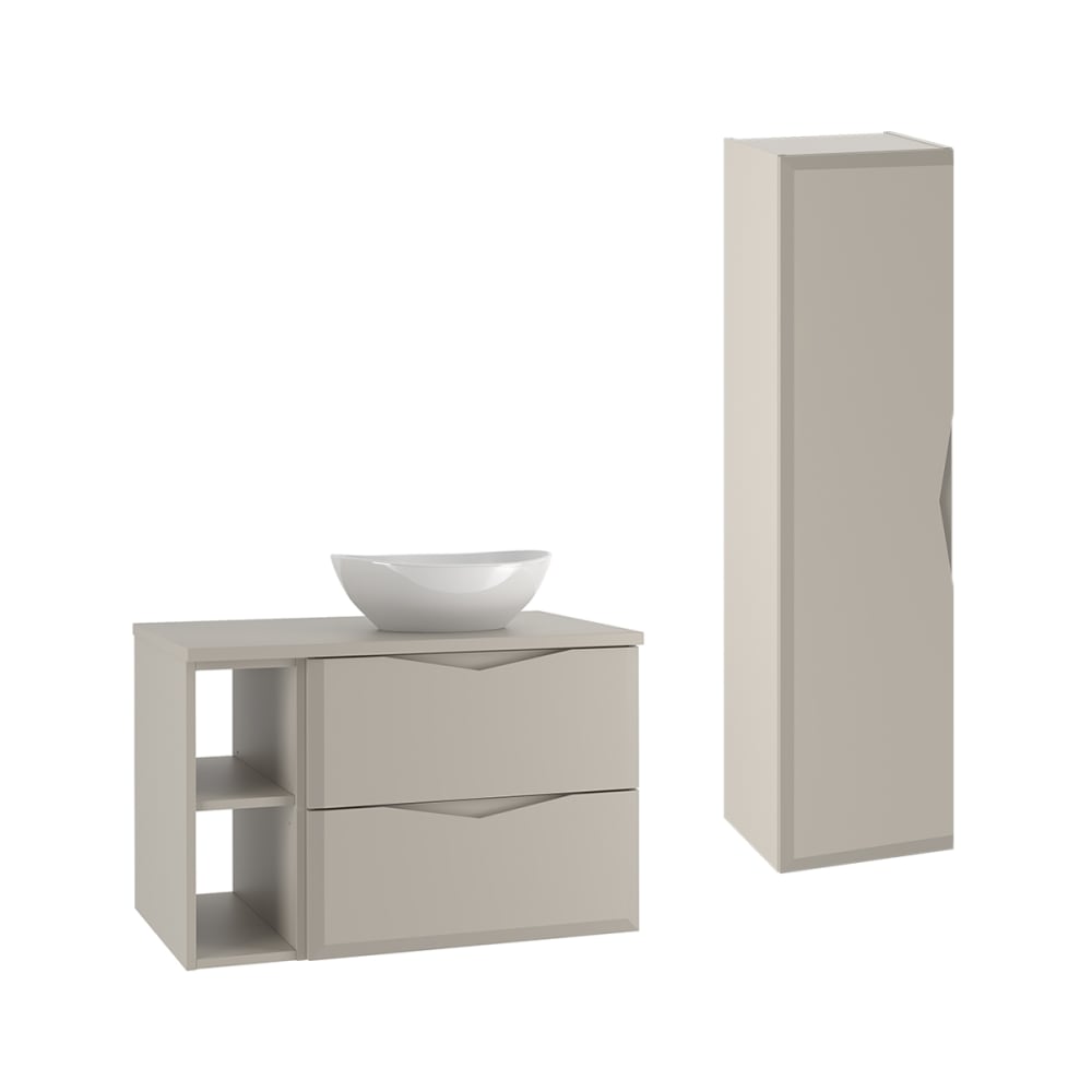 Ensemble meuble vasque colonne stratifiés beige