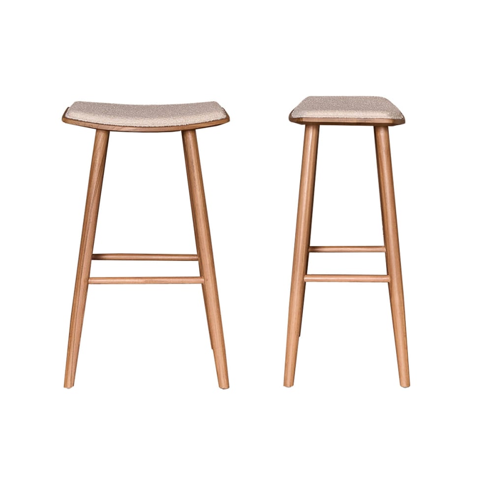 Lot de 2 tabourets en teck massif assise bouclette 75 cm - Maisons du Monde