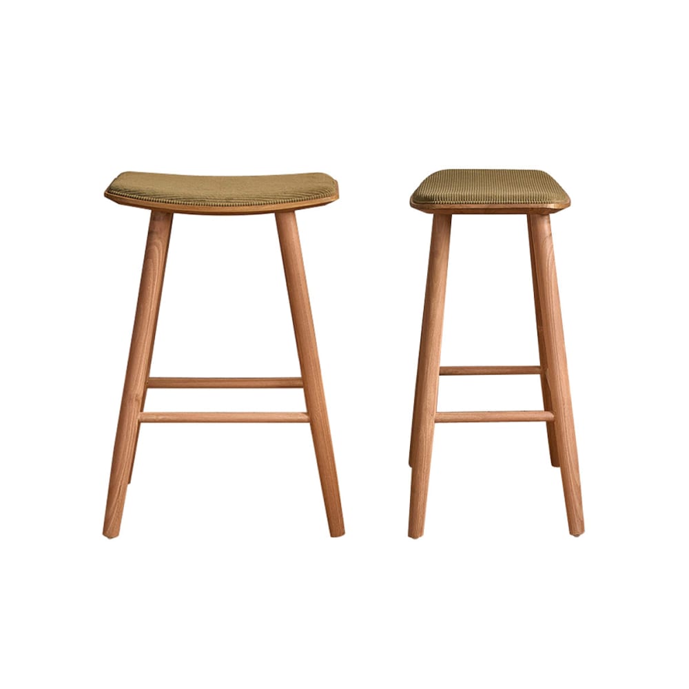 Lot de 2 tabourets en teck massif assise velours côtelé 65 cm - Maisons du Monde