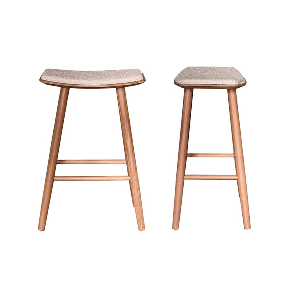 Lot de 2 tabourets en teck massif assise bouclette 65 cm - Maisons du Monde