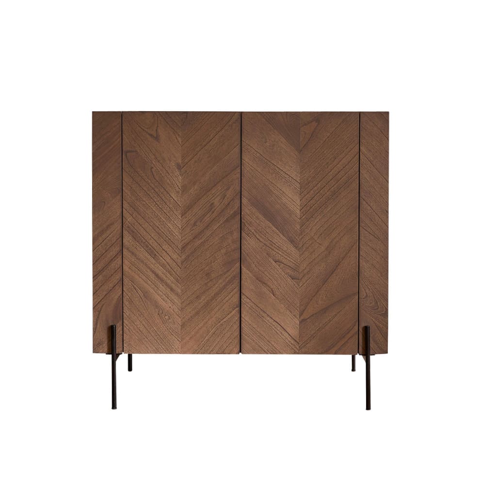 Barschrank aus massivem Mindi und Metall in Walnuss-Finish 100 cm