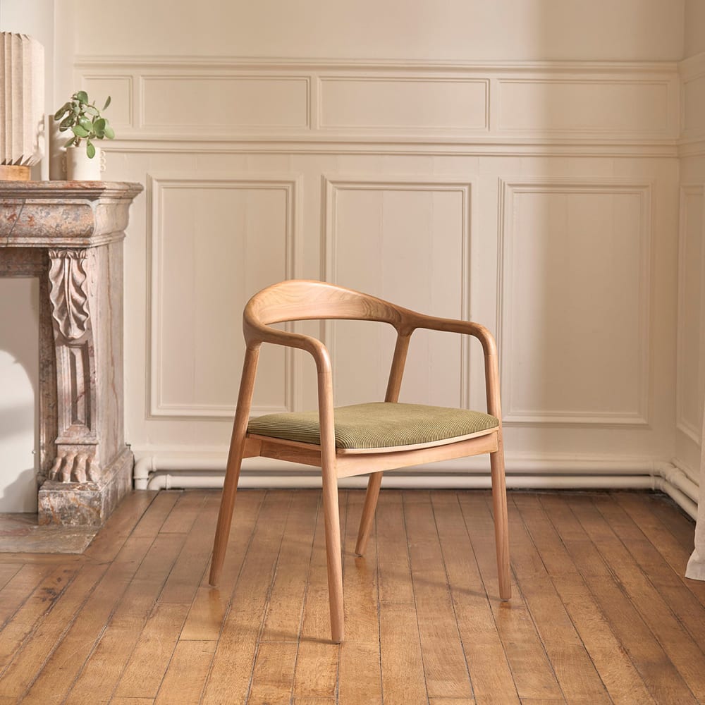 BERAH GETAH Stuhl aus massivem Teakholz und khakifarbener Cord-Sitzfläche style modern Beige