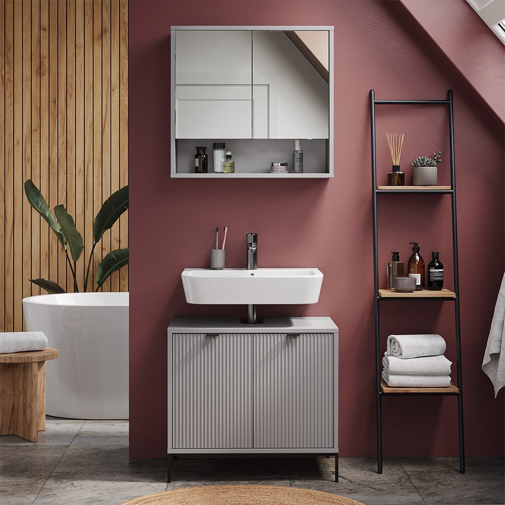 Badspiegelschrank mit 2 Türen Grau 70x65cm - Maisons Du Monde
