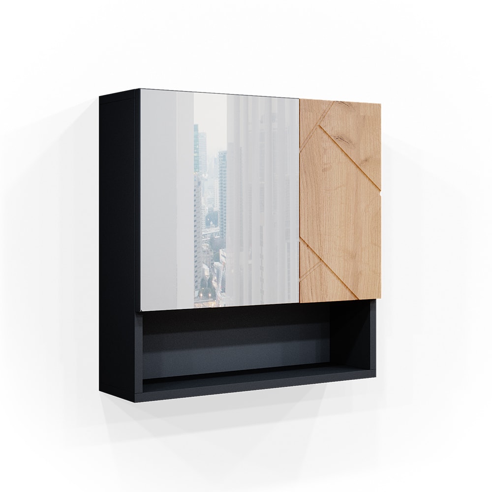 Vicco Badspiegelschrank, Goldkraft Eiche/Anthrazit 54 x 55cm style modern Braun Spanplatte
