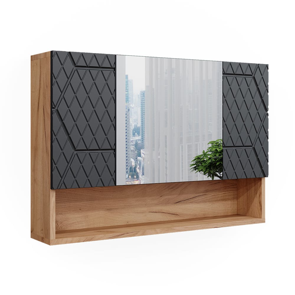 Vicco Badspiegelschrank Anthrazit mit Wabenstruktur 80.1x55cm style modern Grau Spanplatte