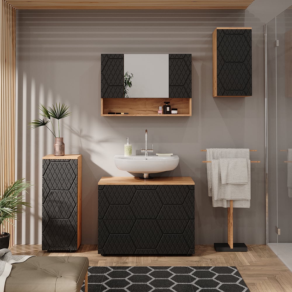 Armoire de toilette  Anthracite avec structure en nid dabeille 80x55