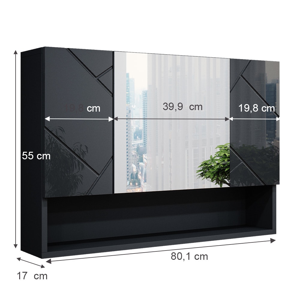 Badspiegelschrank, Anthrazit Hochglanz 80.1 x 55cm - Maisons Du