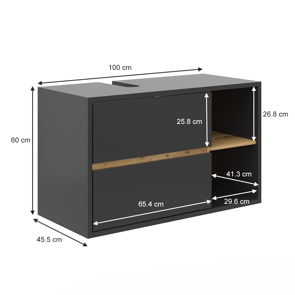 Meuble sous vasque simple 100x60cm, anthracite - Maisons du Monde