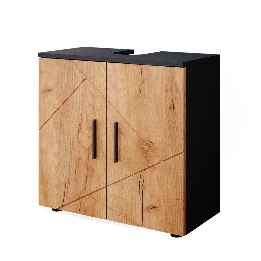 Meuble sous vasque simple 60x59cm, Chêne doré/anthracite